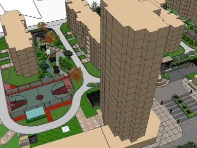 classical residential unit complex landscape 3D model