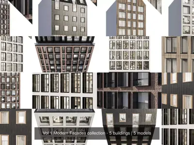 Vol 1 Modern Facades collection - 5 buildings 3D Model Pack