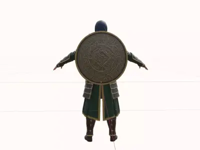 Legendary Armored Warrior Woman High-Poly 3D Character in T-Pose Low-poly 3D model