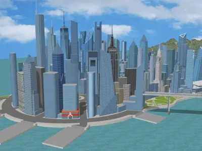 Castelia-City city with bridges and skyscrapers Low-poly 3D model