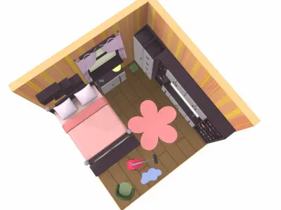 Isometric cartoon bedroom 03 3D model
