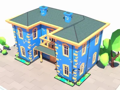 Low Poly Stylized European Street House Building 01  Low-poly 3D model