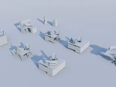 Modern Modular Office Desk Collection Low-poly 3D model