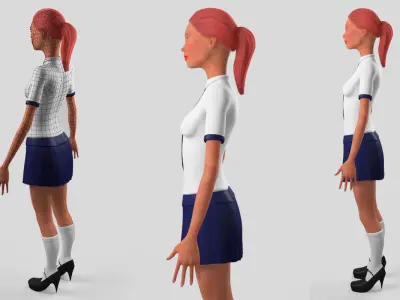 School girl female lowPoly Low-poly 3D model