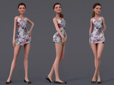 Kristen Cartoon Girl Rig V1 Low-poly 3D model