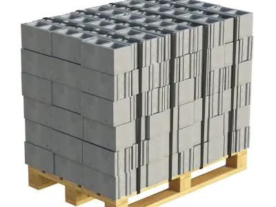 Cinder Blocks Stack On Pallet Low-poly 3D model
