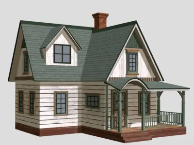 American Style Cottage - Town House Model Low-poly 3D model