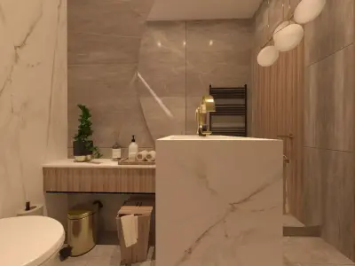 bathroom modern with marble floors and walls 3D model