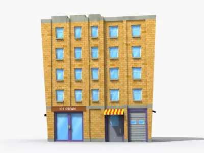Cartoon Building x13 Low-poly 3D model