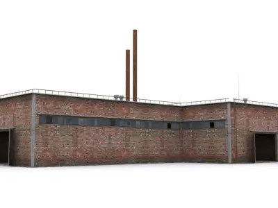 Hangar industrial building Low-poly 3D model