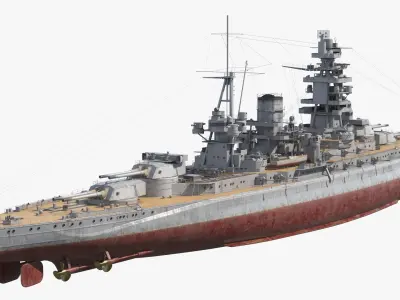  Weathered Battleship Nagato with Corroded Hull Panels Grey Used Rigged for Cinema 4D 
