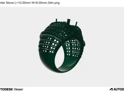 Men Ring with Emerald Cut Center Stone and Side Stones 3D print model