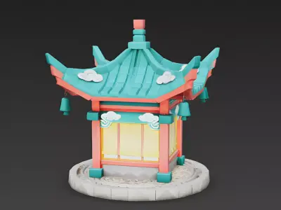 Stylized Fantasy Chinese Pavilion 3D Model Low-poly 3D model