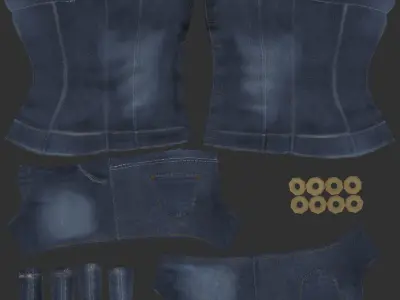 Strapless Denim Overall Low-poly 3D model