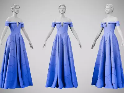 Dress 08 Very Light Blue With Design Low-poly 3D model