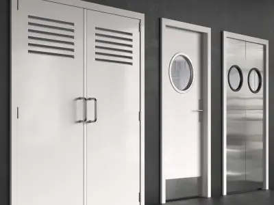 Set 5 fire double doors with handle push anti-panic 3D model