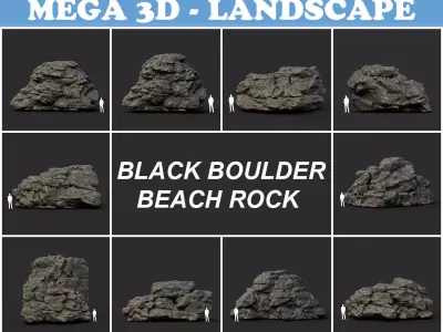 Black Boulder Beach Rock Collection 210804 Low-poly 3D model
