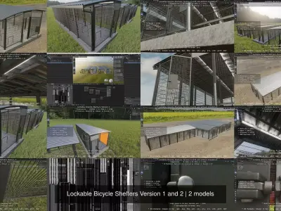 Lockable Bicycle Shelters Version 1 and 2 3D Model Pack