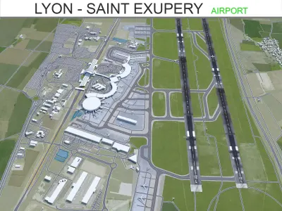 Lyon - Saint Exupery Airport 10km Low-poly 3D model