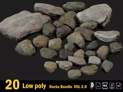 20 Low poly Rock Bundle Vol 2 Low-poly 3D model