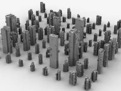 100 Unique Cyberpunk Sci fi City Buildings 3D model