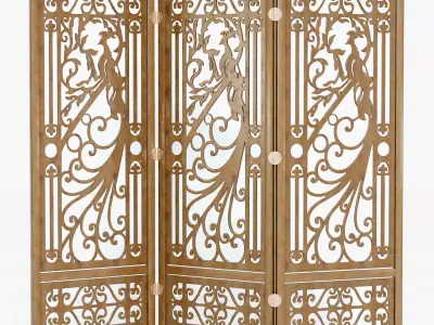 Screen wooden with ornate design 3D model