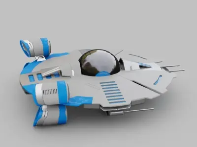 Starship futuristic spaceship flying in air 3D model