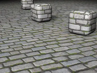 Cobblestone road with bricks Low-poly 3D model