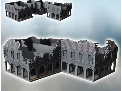 Ruined building with a large colonnaded passage an upper floor w 3D print model