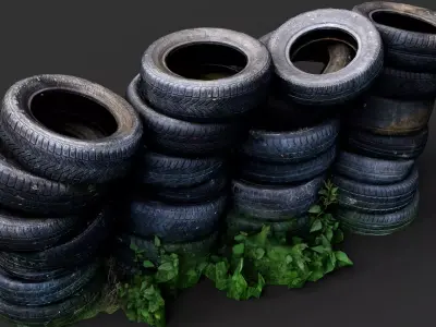 tires street abandoned barricade pt2 PBR photogrammetry Low-poly 3D model