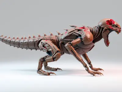 Mechanical Dinosaur Beast with Bleeding Wounds Low-poly 3D model