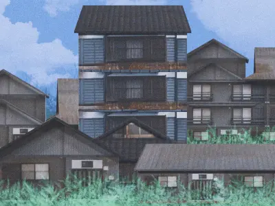 5 Modern Rusted Japanease House Pack 1 Low-poly 3D model