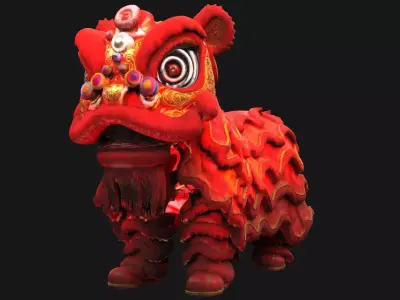 Chinese Lion Dance costume Figure  Low-poly 3D model