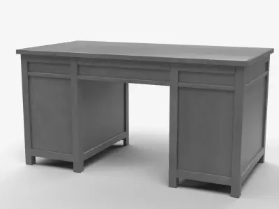 Gray Wooden Office Desk with Upholstered Chair 3D model