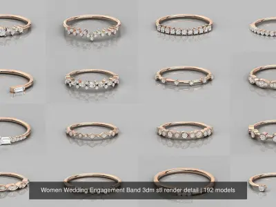 192 Women Wedding Engagement Band 3dm stl render detail 3D Model Pack