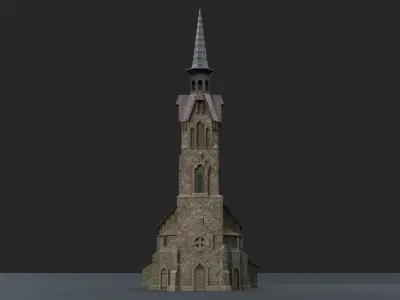 Old medieval church Low-poly 3D model