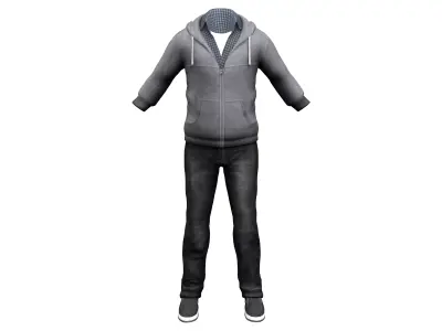 Casual Hoody Street Full Outfit Low-poly 3D model