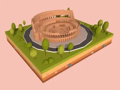 Cartoon Low Poly Rome Coloseum Landmark Low-poly 3D model