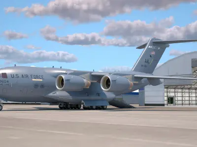 Boeing C17 Globemaster III Transport Aircraft with Oshkosh M ATV Loaded Rigged 