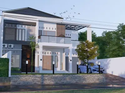 Minimalist House 2 Floors full furniture and interior 3D model