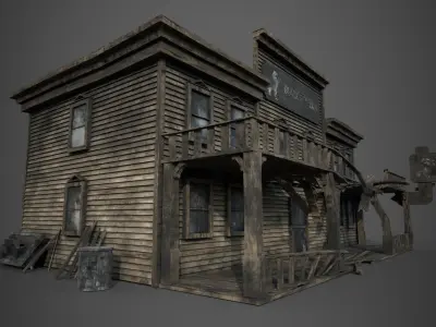 Abandoned wooden building - PBR - lowpoly  Low-poly 3D model