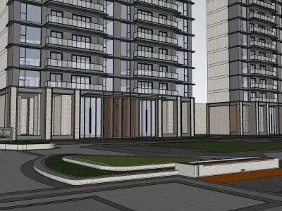 modern residence apartment building with park  3D model