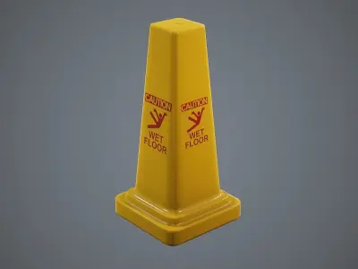 Triangular Wet Floor Sign  Low-poly 3D model
