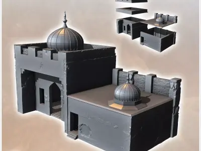 Eastern building with double domains flat roofs and battlement w 3D print model