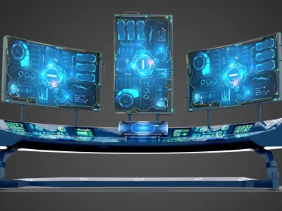 SciFi Computer Table  Low-poly 3D model