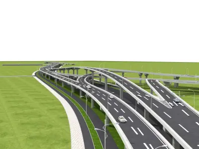 Highway Intersection Road Bridge 3D model Low-poly 3D model