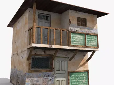 Slum m old house with balcony Low-poly 3D model