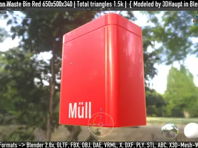 Petrol Station Waste Bin Red 650x500x340 3D model