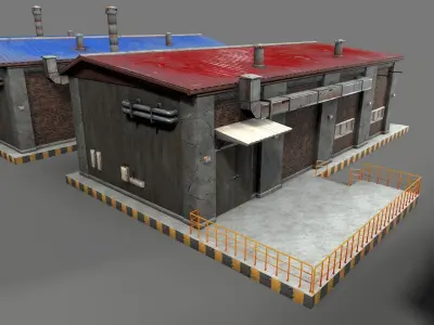 Old brick warehouse factory  Low-poly 3D model