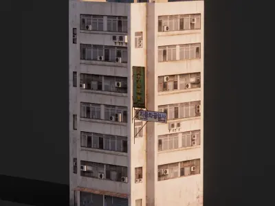 LOW POLY - ASIAN TOWER BLOCK 8K TEXTURES Low-poly 3D model